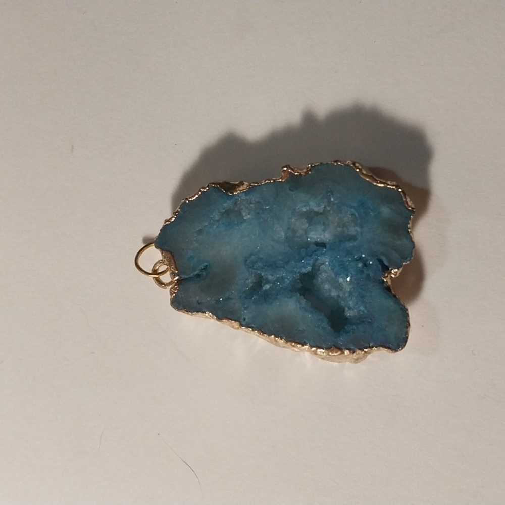 Blue Druzy Crystal Agate Quartz Geode Gemstone Pendant Charm